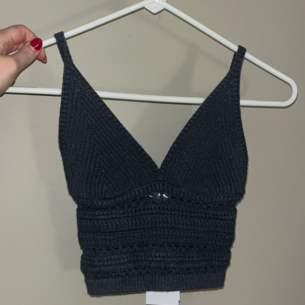 Dark grey knit crop tank top